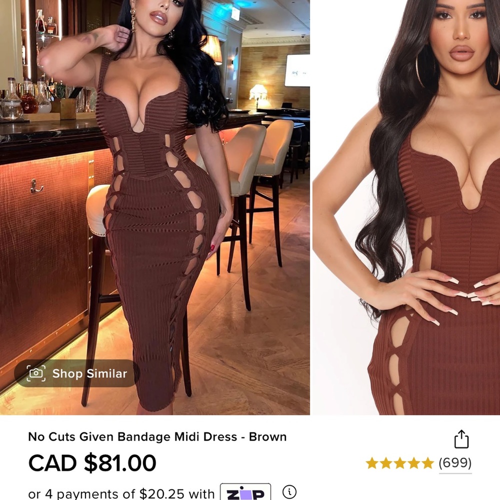 Brown cutout midi bondage dress by Fashion Nova